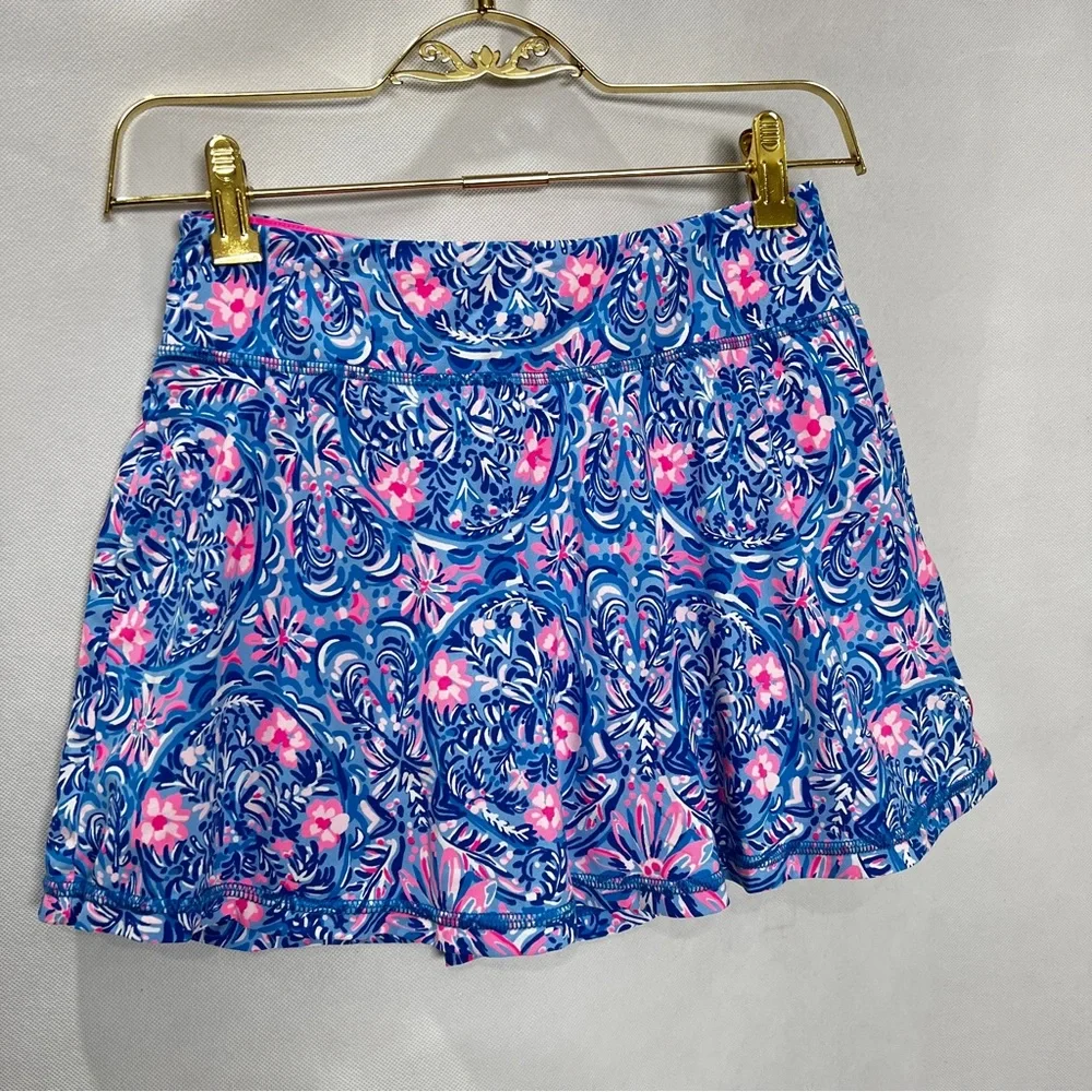 Lilly Pulitzer Luxletic Aila Skort Skirt Blue/Pink Floral Sz XXS Built-In Shorts - Picture 4 of 10